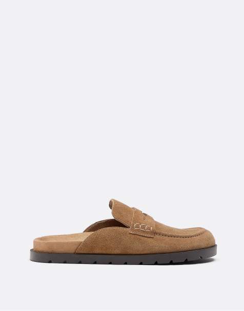 Stradivarius – Beige loafertofflor i läder med öppen häl - view 1