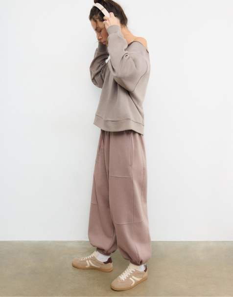 Stradivarius – Beige mjukisbyxor med ballongben - view 1