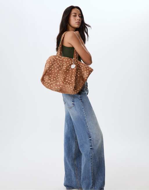 Stradivarius – Beige, mönstrad toteväska, 4 av 4