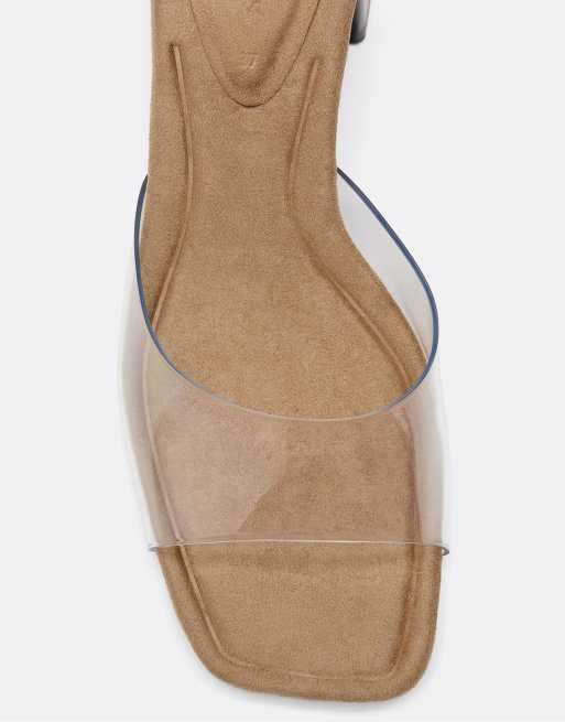 Stradivarius – Beige och genomskinliga sandaler med blockklack, 3 av 4