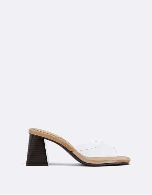Stradivarius – Beige och genomskinliga sandaler med blockklack, 4 av 4