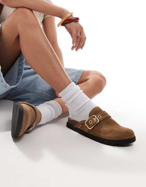 Stradivarius – Beige, platta skor i läder med spänne