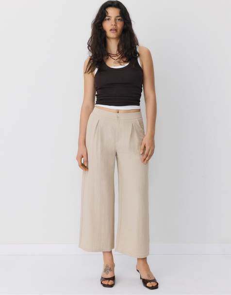 Stradivarius – Beige, rustika culotte-byxor - view 1