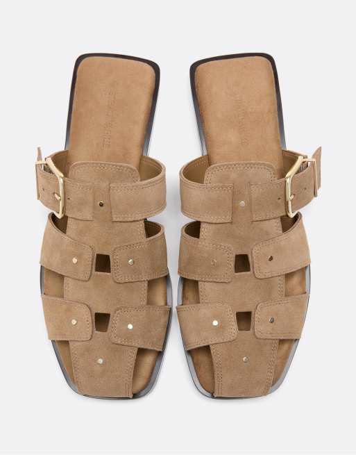 Stradivarius – Beige sandaler i läder med öppen häl och inburad design, 2 av 4