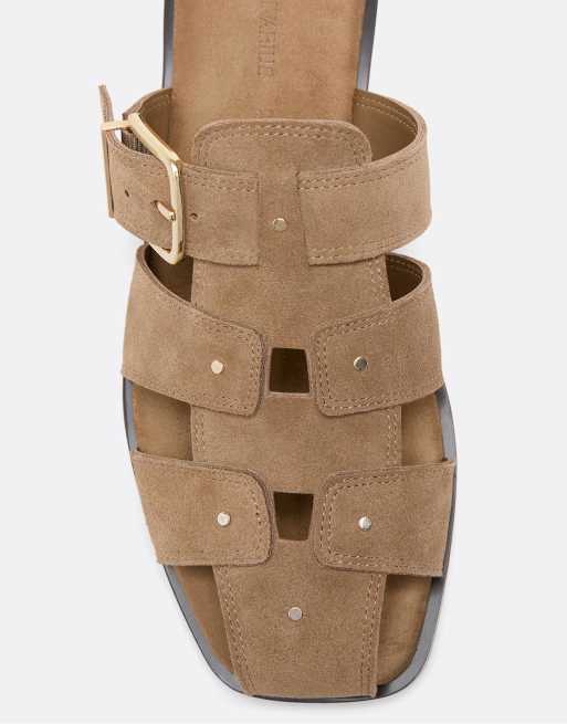 Stradivarius – Beige sandaler i läder med öppen häl och inburad design, 3 av 4