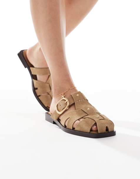 Stradivarius - Beige sandaler med burdesign i læder - view 1