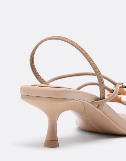 Stradivarius - Beige sandaler med kitten-hæl og metaldetalje, 3 af 4