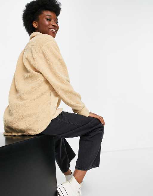 Stradivarius – Beige skjortjacka i fleece, 2 av 4