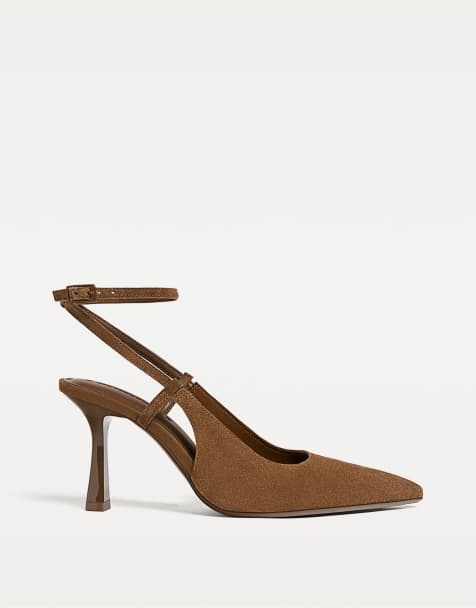 Stradivarius - Beige sko med hæl i delt ruskind - view 1