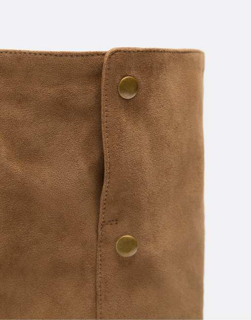 Stradivarius – Beige, slouchy boots i läder med öppen tå och stilettklackar, 6 av 7