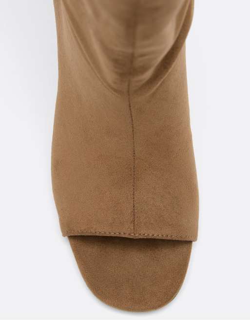 Stradivarius – Beige, slouchy boots i läder med öppen tå och stilettklackar, 7 av 7