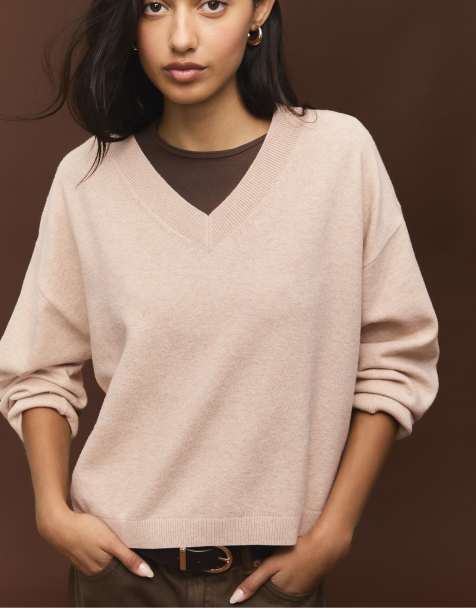 Stradivarius – Beige, stickad, mjuk, enkel tröja - view 1