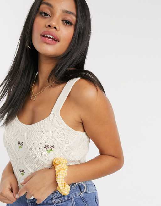 Stradivarius – Beige stickat linne med broderi, del av set