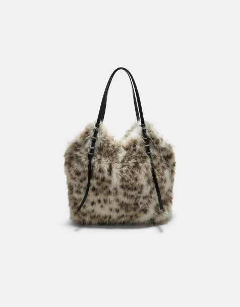 Stradivarius - Beige totebag i imiteret pels - view 1