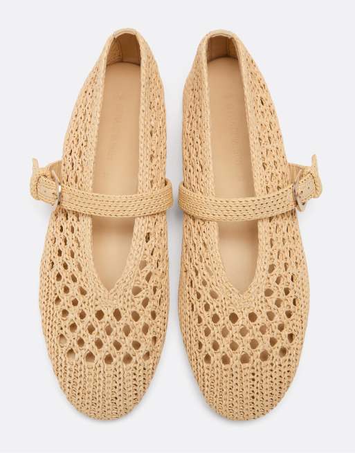 Stradivarius – Beige, virkade ballerinaskor med remmar, 2 av 4