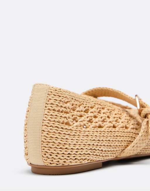 Stradivarius – Beige, virkade ballerinaskor med remmar, 4 av 4