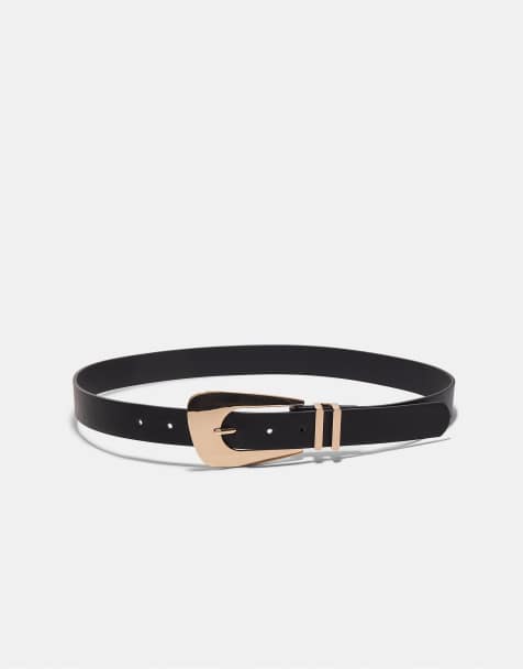 Stradivarius Belt with elongated buckle in black - view 1