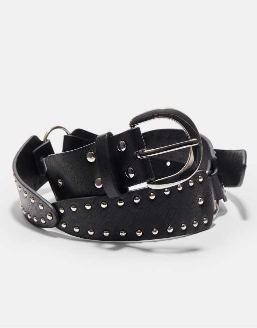 Stradivarius Belt with elongated stud pieces in black, 3 of 3