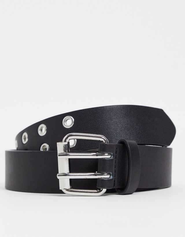 Stradivarius belt with eyelet detail and square buckle in black