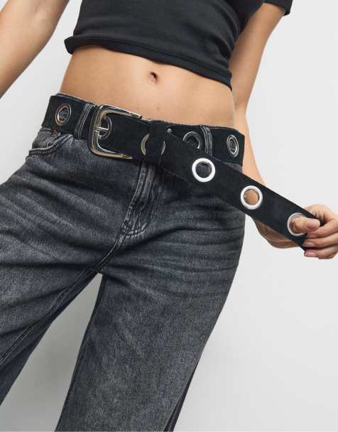 Stradivarius Belt with eyelets in black - view 1