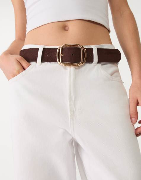 Stradivarius belt with gold layered buckle in brown - view 1