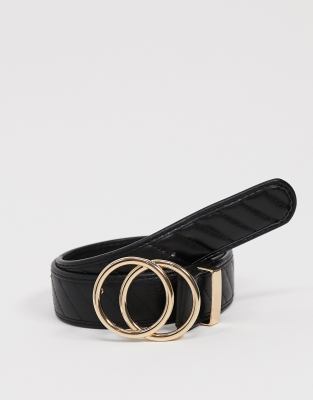 black belt with gold circle buckle
