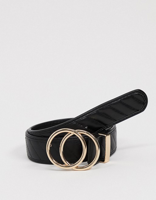 Stradivarius belt with gold ring buckle in black