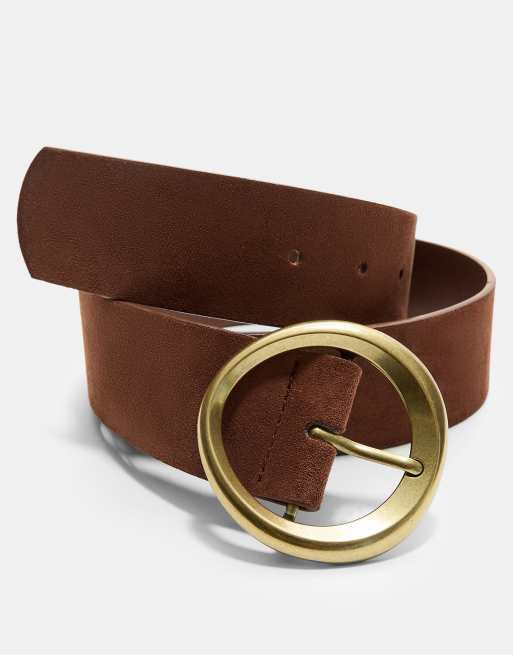 Stradivarius Belt with large irregular buckle in brown, 3 of 3