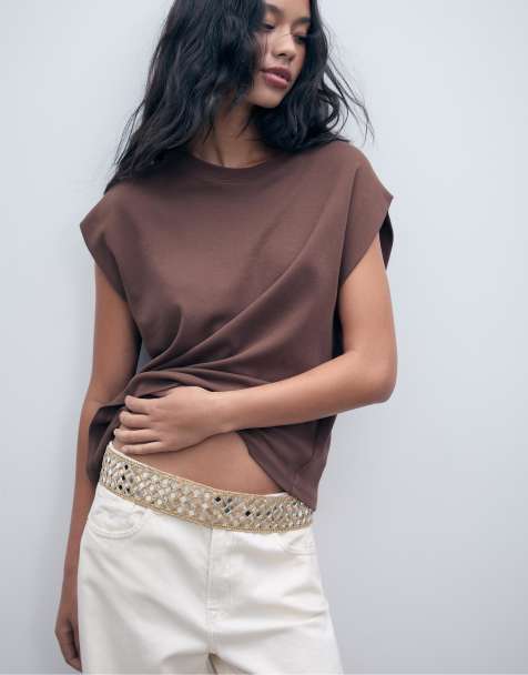 Stradivarius Belt with mirrors in gold - view 1