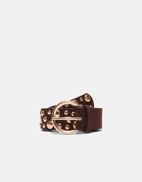 Stradivarius Belt with multi irregular studs in brown - view 1
