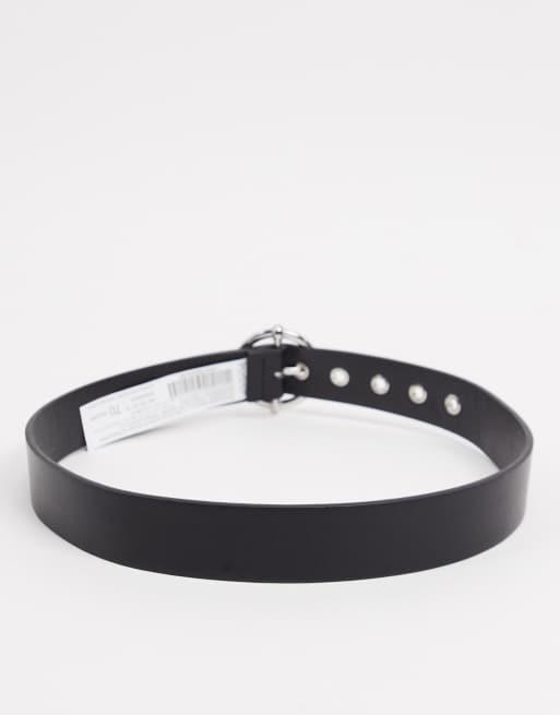 Stradivarius belt with round buckle in black, 2 of 4