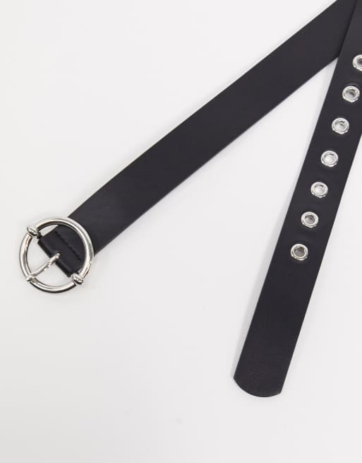 Stradivarius belt with round buckle in black, 4 of 4