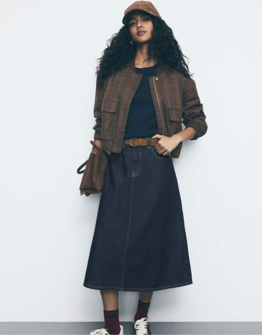 Stradivarius Belted denim maxi skirt in rinse blue denim, 4 of 4