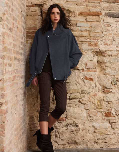 Stradivarius Belted flap jacket in grey - view 1