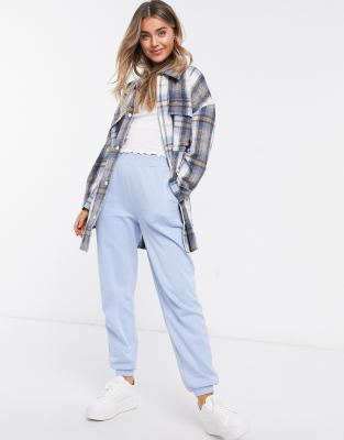 Stradivarius Belted Overshirt Shacket In Blue Check | ASOS