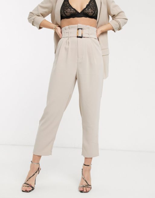 Stradivarius belted pants in beige | ASOS