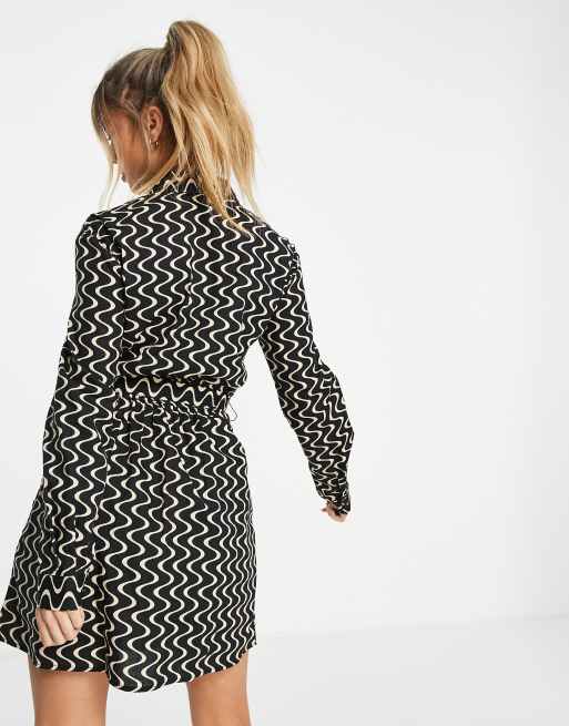 Stradivarius belted shirt dress in black swirl print