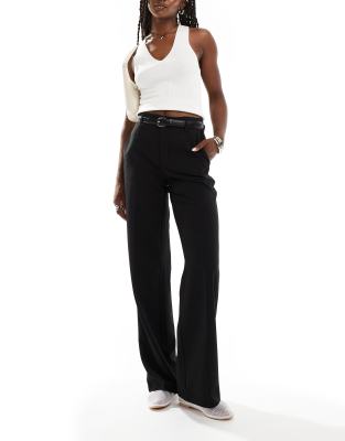 belted tailored pants in black