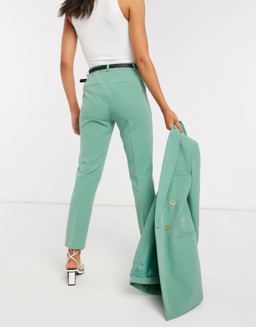 Stradivarius Tailored Belted Pants in White