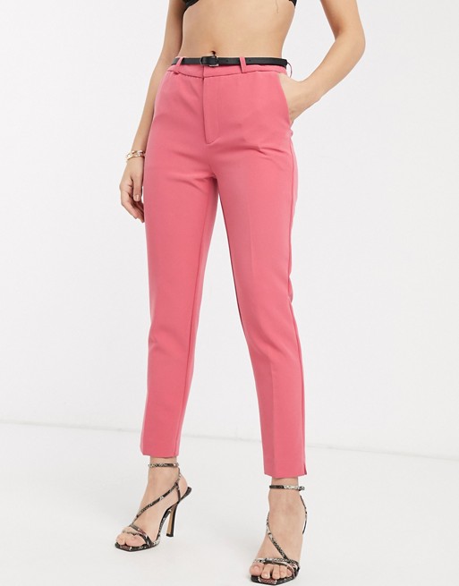 Stradivarius belted tailored trousers in pink