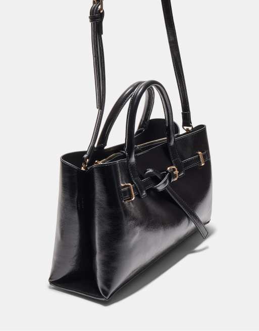 Stradivarius Belted tote bag in black, 2 of 3