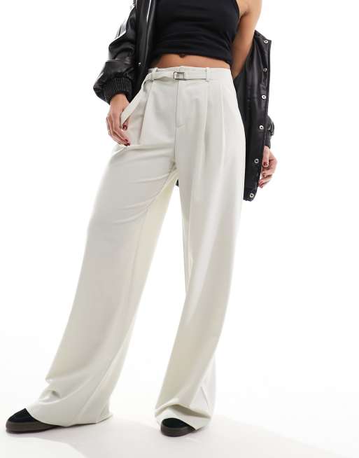 Stradivarius Tailored Belted Pants in White