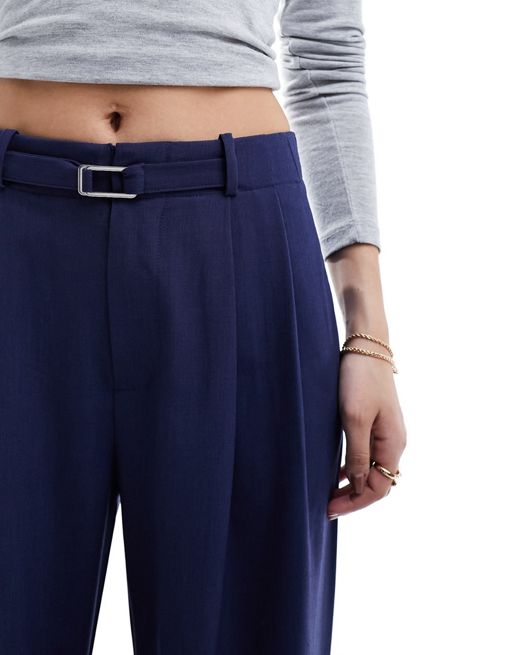 Belted Wide Trousers in Navy