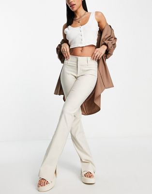 Stradivarius bengaline 90s tailored flare pants with side split in beige (part of a set) - ASOS Price Checker