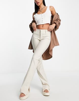 Stradivarius bengaline 90s tailored flare pants with side split in beige (part of a set) - ASOS Price Checker
