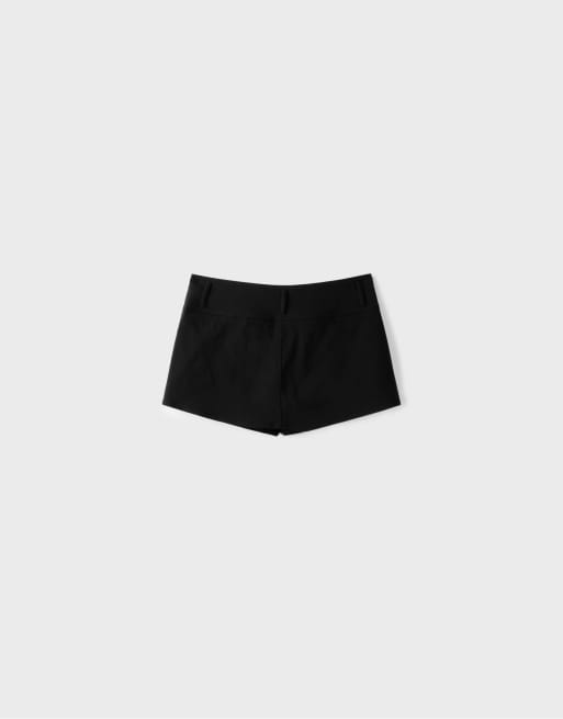 Stradivarius Bengaline button mini skirt in black, 7 of 7