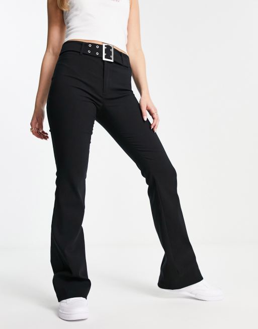 Stradivarius bengaline pants with buckle detail in black