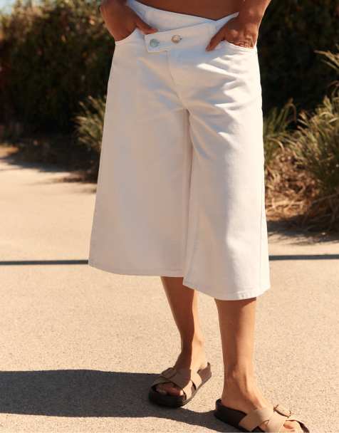 Stradivarius - Bermuda en jean à taille croisée - Blanc - view 1