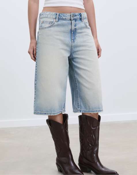 Stradivarius Bermuda jorts in medium light blue denim - view 1