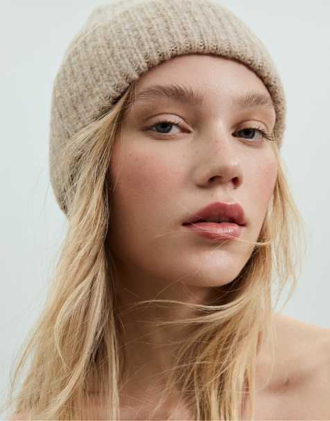 Stradivarius - Berretto beige a coste con pieghe - view 1